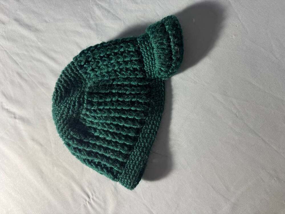 Unbranded Green Crochet Messy Bun Beanie